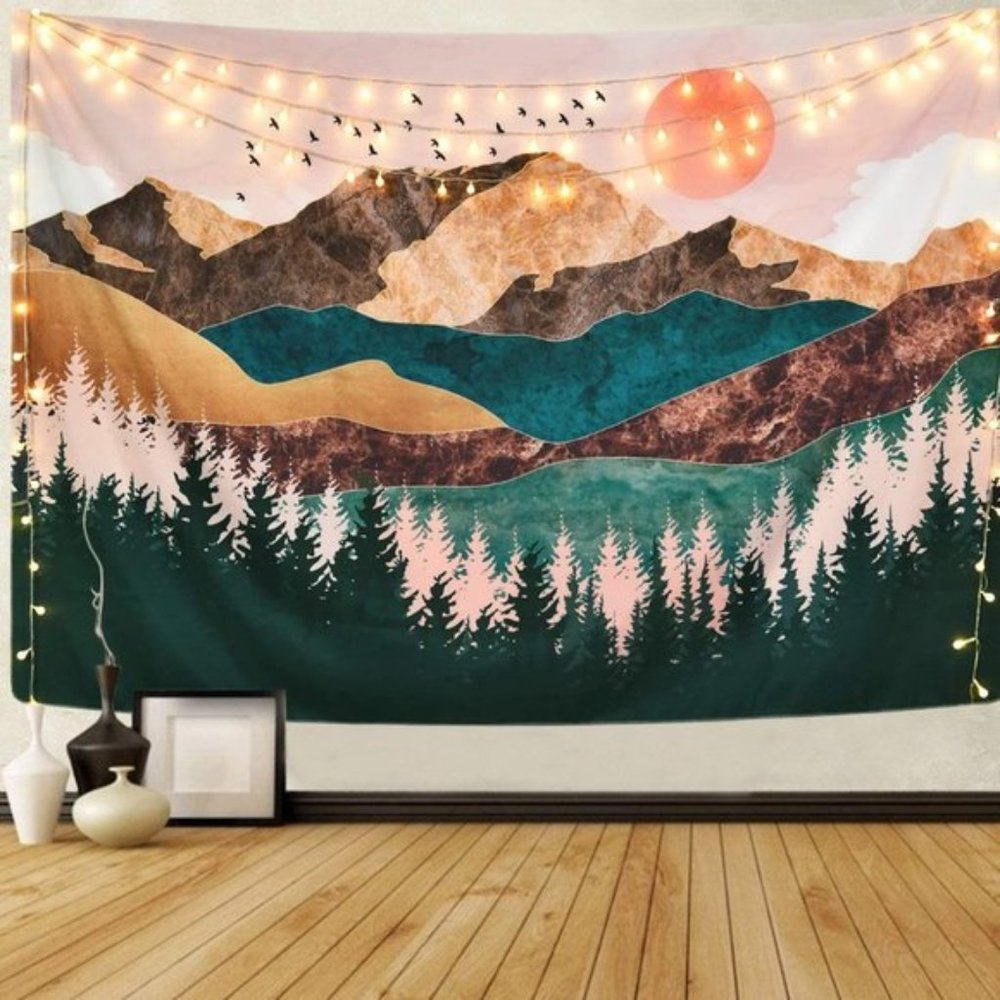 Nature Forest Tree Mountain Tapestry Wall Decor